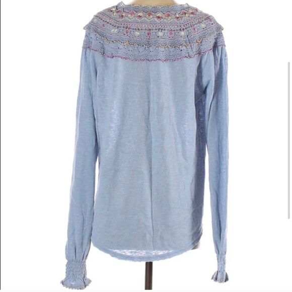 FREE PEOPLE SIESTA EMBROIDERED BOHO BLUE TOP XS - Picture 3 of 5